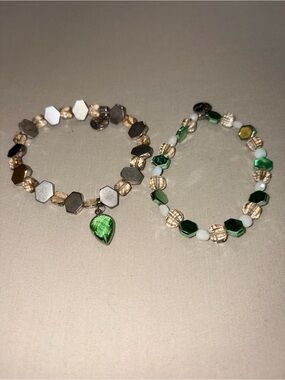 Vintage-Inspired Green & Silver Beaded Erimish Bracelet Set